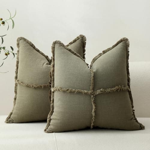 Hckot Boho Farmhouse Throw Pillow Covers, Fringed Tassels, Cozy White Home Decor