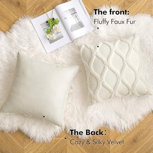 MIULEE Textured Boucle Pillow Covers Beige Cream White 18x18 Inch Bundle Set of 2