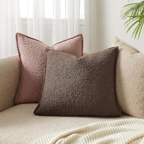 Brown Boucle Throw Pillow Covers 20x20 Set of 2 for Couch Bedroom Sofa