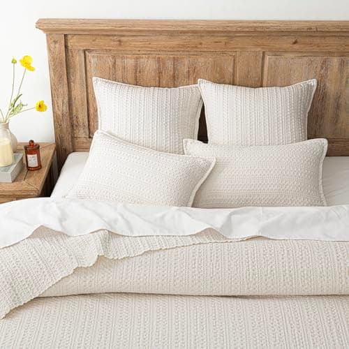 Foindtower Set of 2 18x18 Inch Ivory Cotton Waffle Weave Throw Pillow Covers for Home Decor