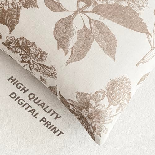 Vintage Floral Linen Throw Pillow Covers Set of 2 for Farmhouse Home Decor, 22x22 Inch