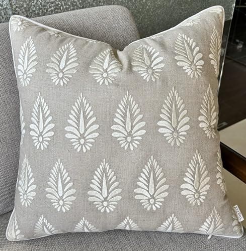 Fern Leaves Embroidered Decorative Square Throw Pillow Cover - Robins Egg