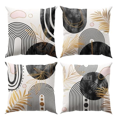 Boho Green Geometric Gold Leaf Pillow Covers Set of 4