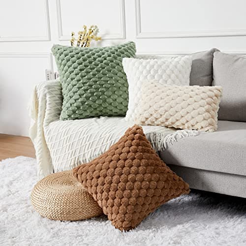 Yaertun Pack of 2 Plush Beige Decorative Throw Pillow Covers, 18x18 Inch
