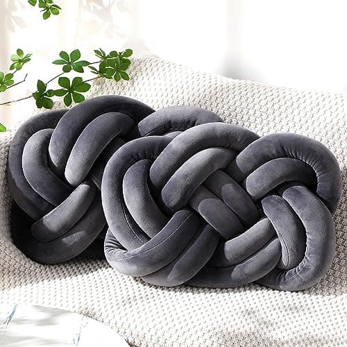 2 Knot Pillows for Couch and Home Decor (Deep Gray)