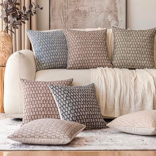 Vintage Floral Print Throw Pillow Covers for Boho Home Decor, Set of 2 - 18x18 Inch