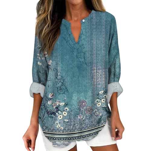 V Neck Long Sleeve Button Down Blouses