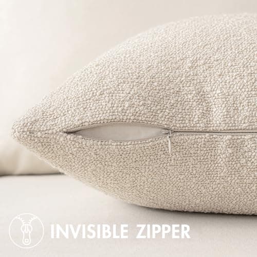 MIULEE Textured Boucle Pillow Covers Beige Cream White 18x18 Inch Bundle Set of 2