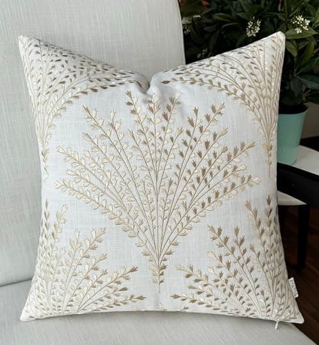 Fern Leaves Embroidered Decorative Square Throw Pillow Cover - Robins Egg