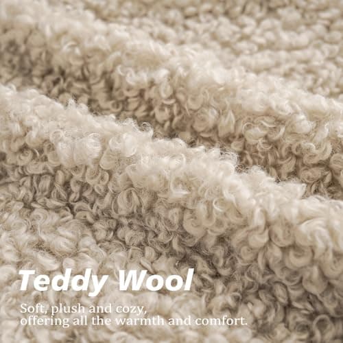Set of 2 Curly Teddy Wool Lumbar Throw Pillow Covers for Sofa - Light Khaki, 12x20