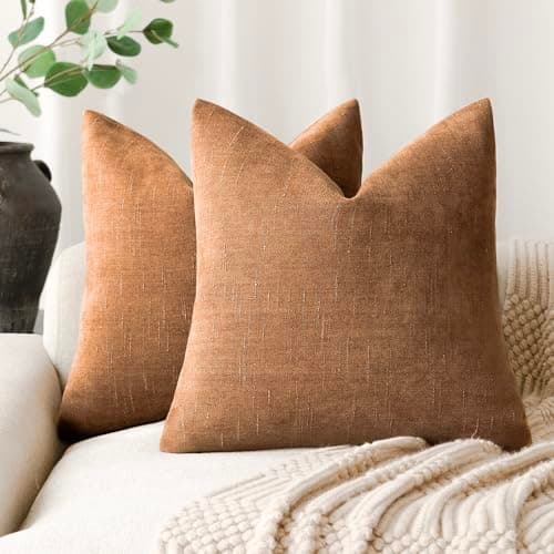 Farmhouse Style Set of 2 Throw Pillow Covers 18x18 Inch, Taupe