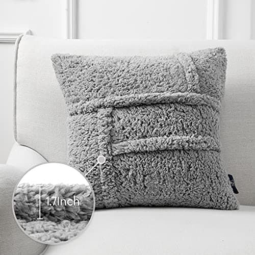 Sherpa Solid Throw Pillow Cover Set - Light Grey 18 x 18 Inches