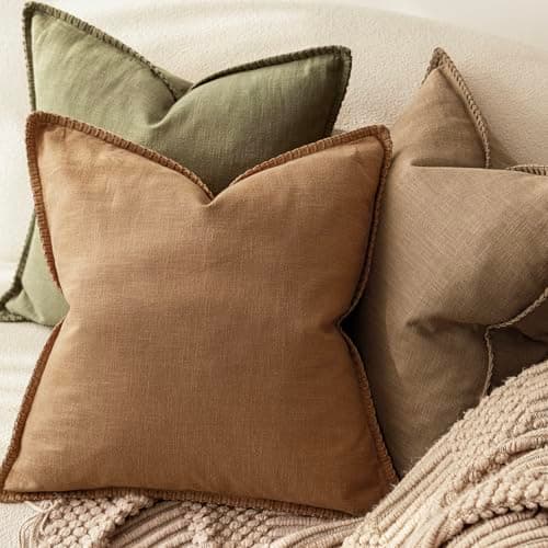 Foindtower Neutral Stitched Throw Pillow Covers 12x20 Set of 2, Rustic Living Room Decor