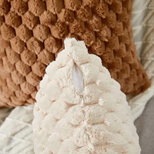Yaertun Pack of 2 Plush Beige Decorative Throw Pillow Covers, 18x18 Inch