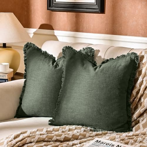AmHoo 2-Pack Linen Pillow Covers with Tassels for Couch & Bedroom