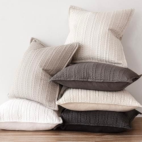 Foindtower Set of 2 18x18 Inch Ivory Cotton Waffle Weave Throw Pillow Covers for Home Decor