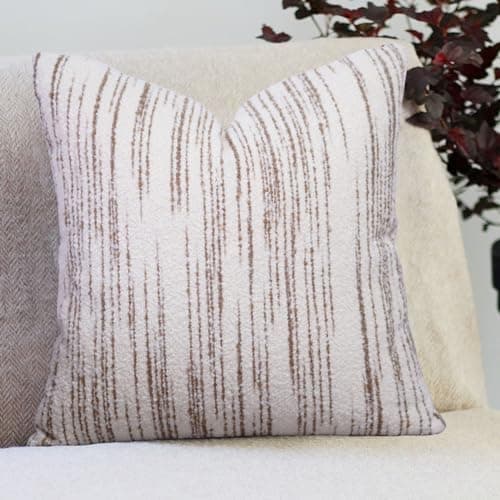 Brown and Cream Textured Boucle Pillow Cover 18x18 - Modern Farmhouse Accent Pillow for Couch Bed Sofa