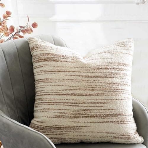 Brown and Cream Textured Striped Pillow Cover 18x18, Modern Farmhouse Decor for Couch Bed Sofa