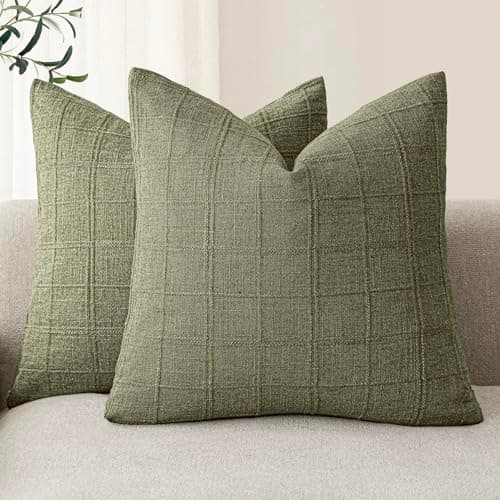 Neutral Farmhouse Check Throw Pillow Covers for Home Decor, Set of 2 - 20x20 Inch