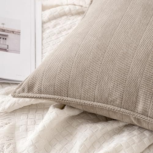 EMEMA Beige 18x18 Inch Chenille Throw Pillow Covers for Home Decor