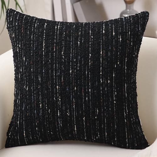 Neutral Textured Boucle Pillow Cover 18x18 with Stripes, Soft Modern Farmhouse Decor Accent