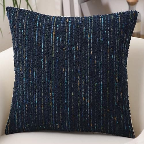 Neutral Textured Boucle Pillow Cover 18x18 with Stripes, Soft Modern Farmhouse Decor Accent