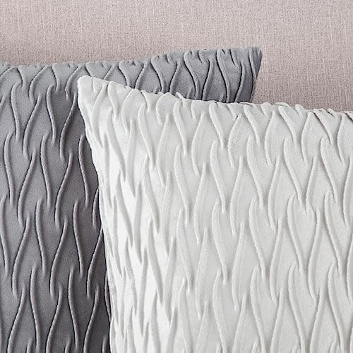 MADIZZ Greyish White Textured Velvet Throw Pillows 18x18inch Cushion Covers