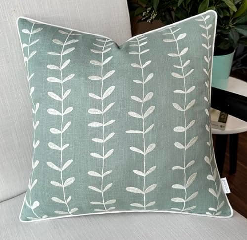 VAGMINE Hand Embroidered Daisy Accent Pillow Cover - 18x18 Inches - 100% Linen Decor - Boho Floral Couch Cushion