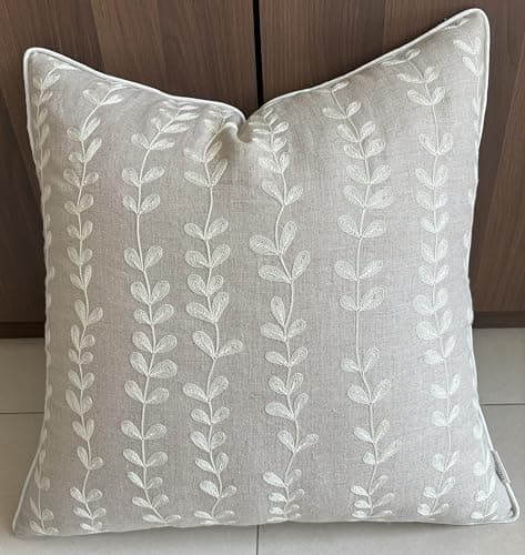 VAGMINE Hand Embroidered Daisy Accent Pillow Cover - 18x18 Inches - 100% Linen Decor - Boho Floral Couch Cushion
