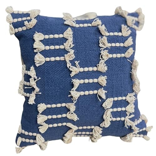 Trendy Boho-Chic 18x18 Handwoven Cotton/Wool Throw Pillow Cover, Neutral Farmhouse Decor