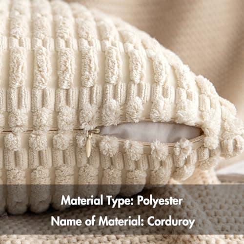 2 Pack Corduroy Throw Pillow Covers 18x18 Inch Boho Striped Farmhouse Christmas Decor - Cream White