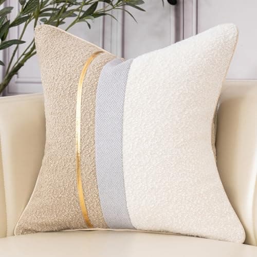 Patchwork Textured Boucle Throw Pillow Cover 18x18 Inch, Cozy Soft Gray Decor for Chair Sofa Bedroom