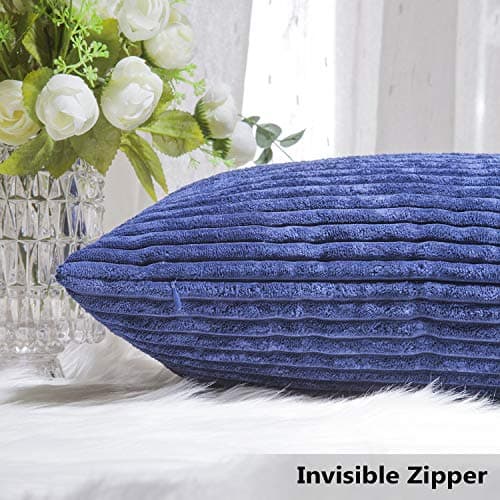 Navy Stripe Velvet Pillows for Couch, Set of 2, 40x40cm