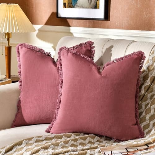 AmHoo 2-Pack Linen Pillow Covers with Tassels for Couch & Bedroom
