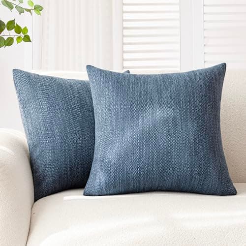 Set of 2 Navy Blue Textured Burlap Throw Pillow Covers for Farmhouse Boho Decor, 18×18 Inch