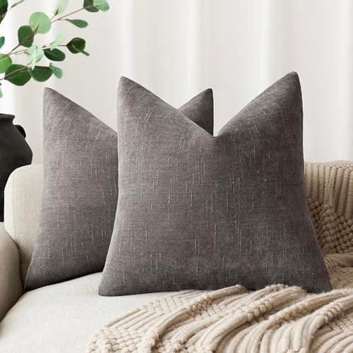 Farmhouse Style Set of 2 Throw Pillow Covers 18x18 Inch, Taupe
