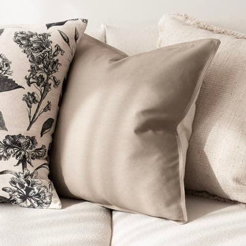 2-Pack Modern Farmhouse Decorative Throw Pillow Covers 22x22 Inch Taupe - Neutral Cotton Linen Accent Pillowcase for Living Room