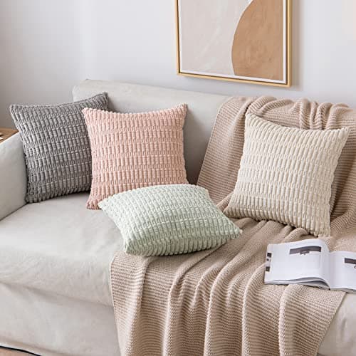 2 Pack Corduroy Throw Pillow Covers 18x18 Inch Boho Striped Farmhouse Christmas Decor - Cream White