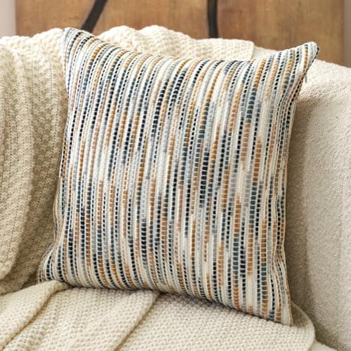 Aeckself Gray & White Boho Striped Chenille Pillow Cover
