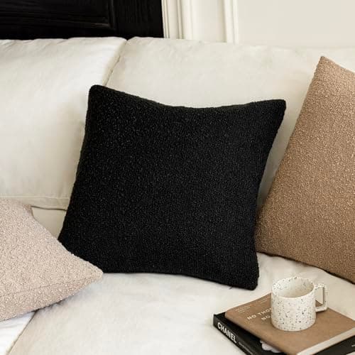 Set of 2 Black Boucle Throw Pillow Covers for Home Decor - 22 x 22 Inch