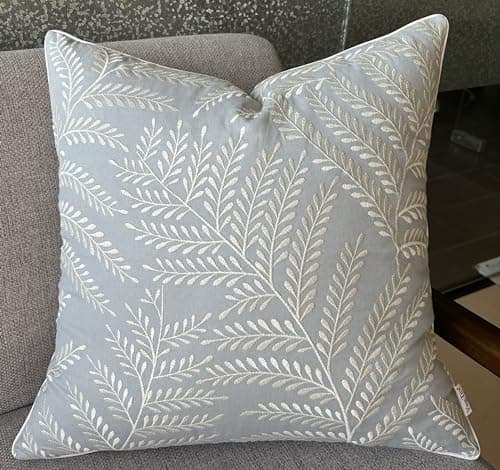 Fern Leaves Embroidered Decorative Square Throw Pillow Cover - Robins Egg