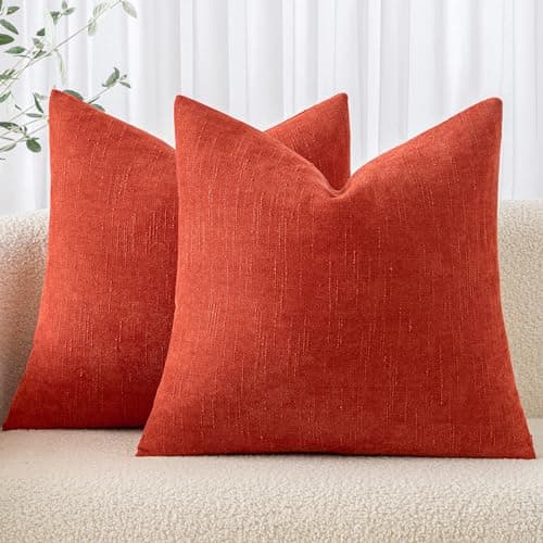 MIULEE Soft Chenille Throw Pillow Covers, Beige, 18x18 Inch