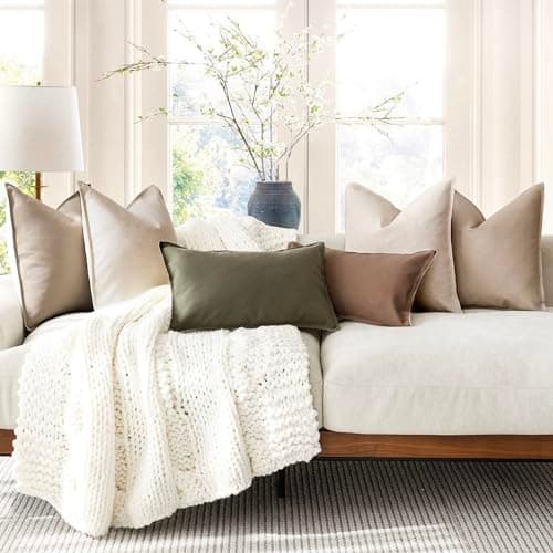 Foindtower 2 Pack Soft Modern Light Beige Farmhouse Throw Pillow Covers for Living Room Sofa