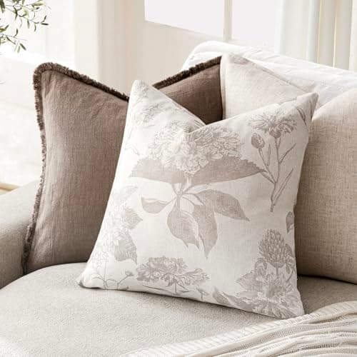Vintage Floral Throw Pillow Covers for Farmhouse Home Decor - Set of 2, 18x18 Inch