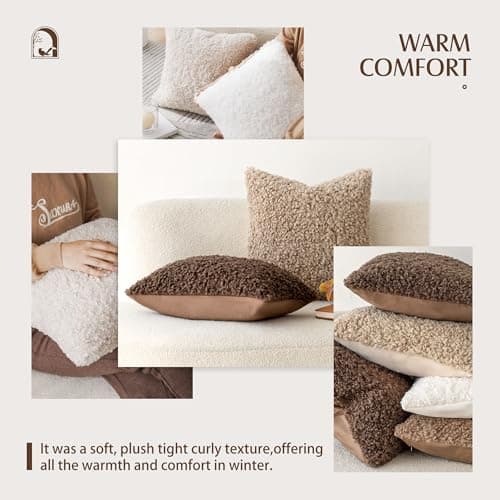 Faux Fur Lumber Throw Pillow Cover 2-Pack - Sherpa Pillowcases in Chocolate 12x20 Inch