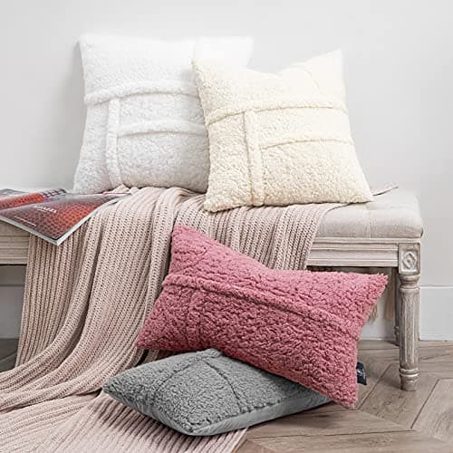 Sherpa Solid Throw Pillow Cover Set - Light Grey 18 x 18 Inches