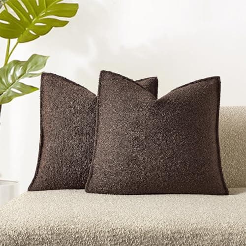 Brown Boucle Throw Pillow Covers 20x20 Set of 2 for Couch Bedroom Sofa