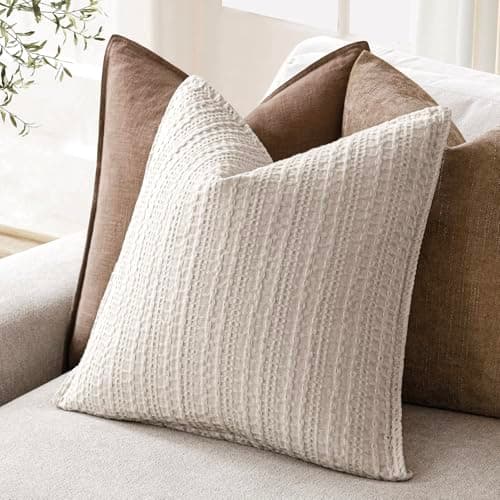 Decorative Textured Throw Pillow Covers for Euro Sham Cushions - Set of 2 (18×18 Inch)