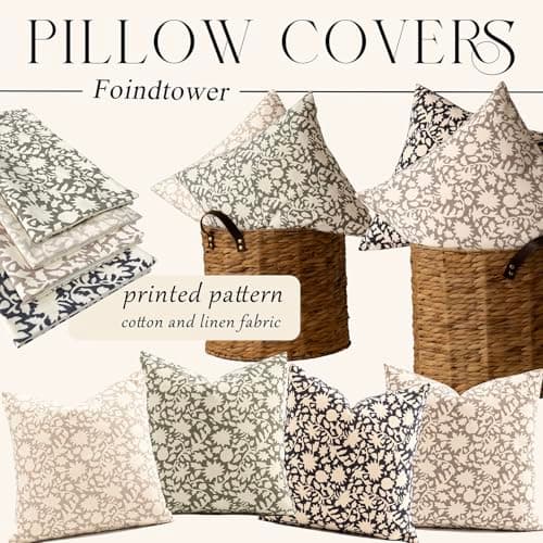Neutral Floral Farmhouse Throw Pillow Covers - Set of 2 for Couch Sofa Bedroom Outdoor - 18x18 Inch