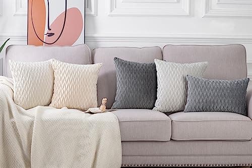 MADIZZ Greyish White Textured Velvet Throw Pillows 18x18inch Cushion Covers